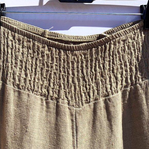 VTG Women’s Elastic Smocked Waist 100% Linen Wide Leg Pants, Taupe, Large - Picture 7 of 9